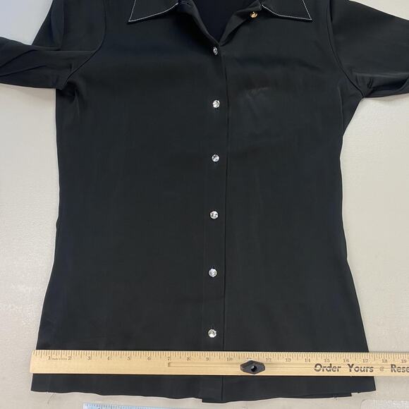VTG Nicole Miller Stretch Satin Top 10 Large Black Crystal Button Glam Academia - Picture 9 of 13